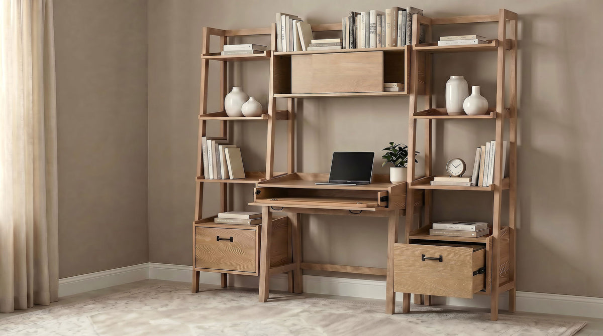 Fabian Distressed Light Brown 4-piece Computer Desk and Bookshelf Set