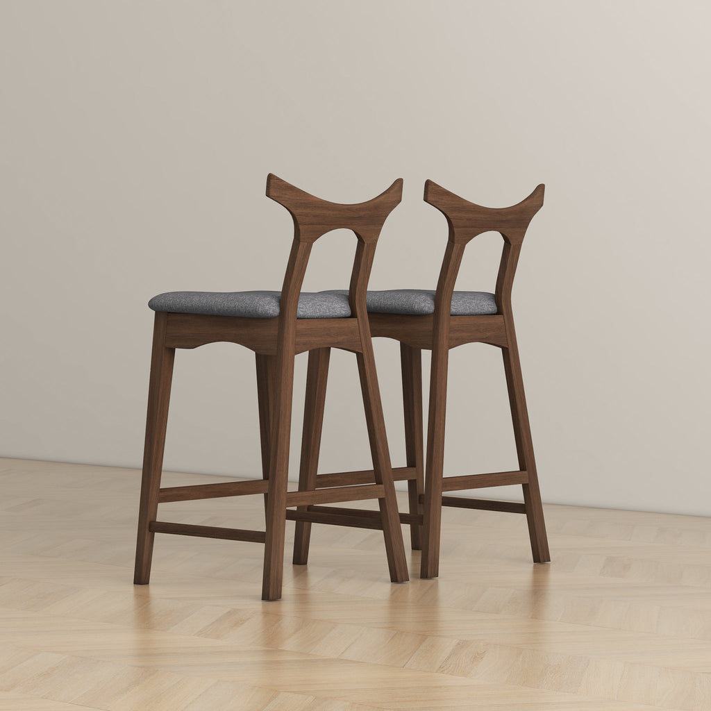 Dorane Solid Wood Frame Grey Fabric Upholstered Bar Stool - Set of 2