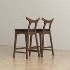 Dorane Solid Wood Frame Black Pu Leather Upholstered Bar Stool - Set of 2