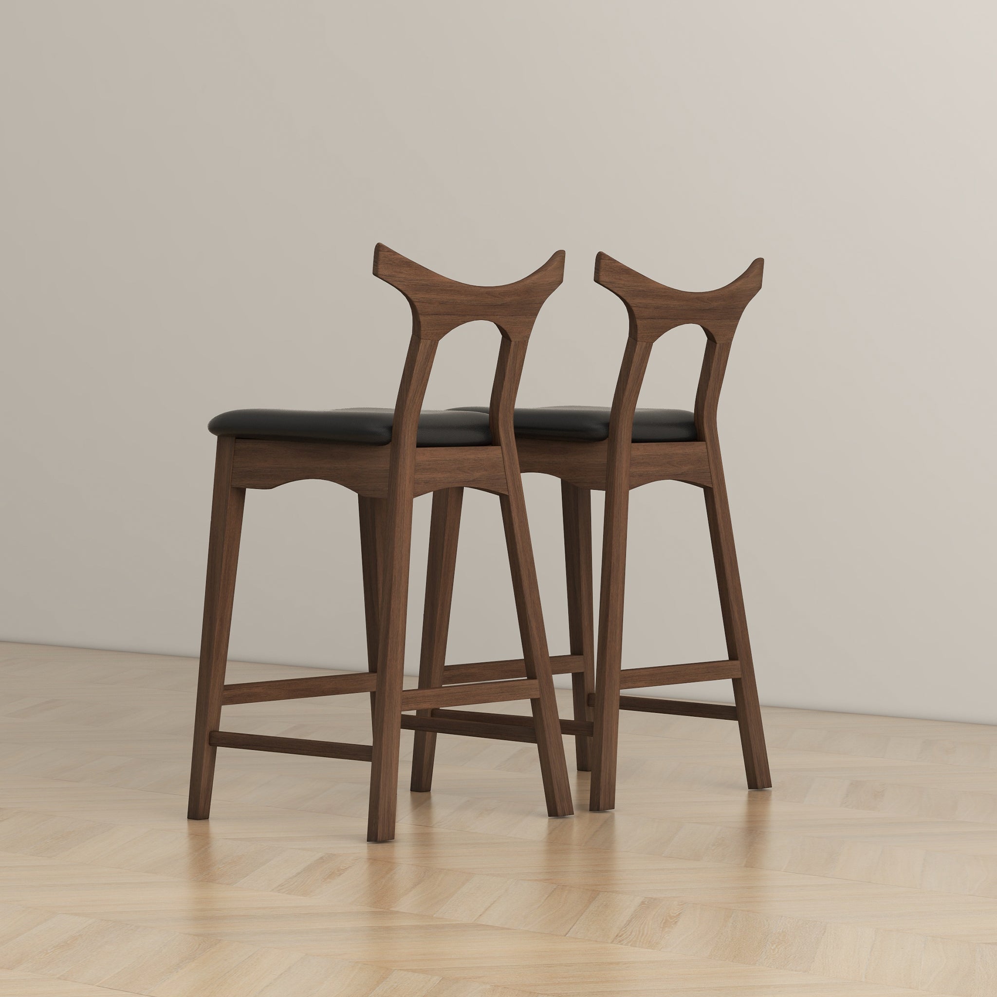 Dorane Solid Wood Frame Black Pu Leather Upholstered Bar Stool - Set of 2