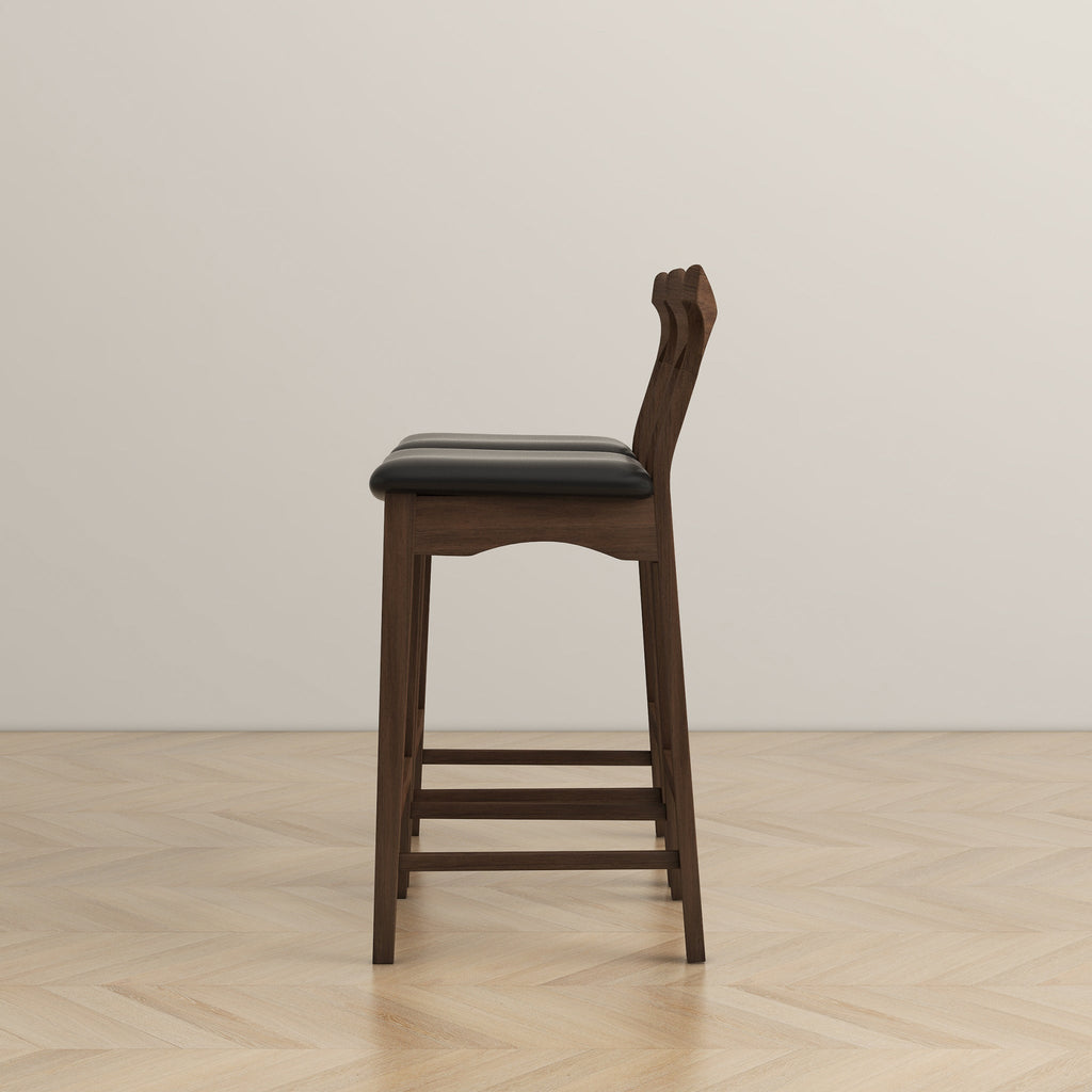 Dorane Solid Wood Frame Black Pu Leather Upholstered Bar Stool - Set of 2