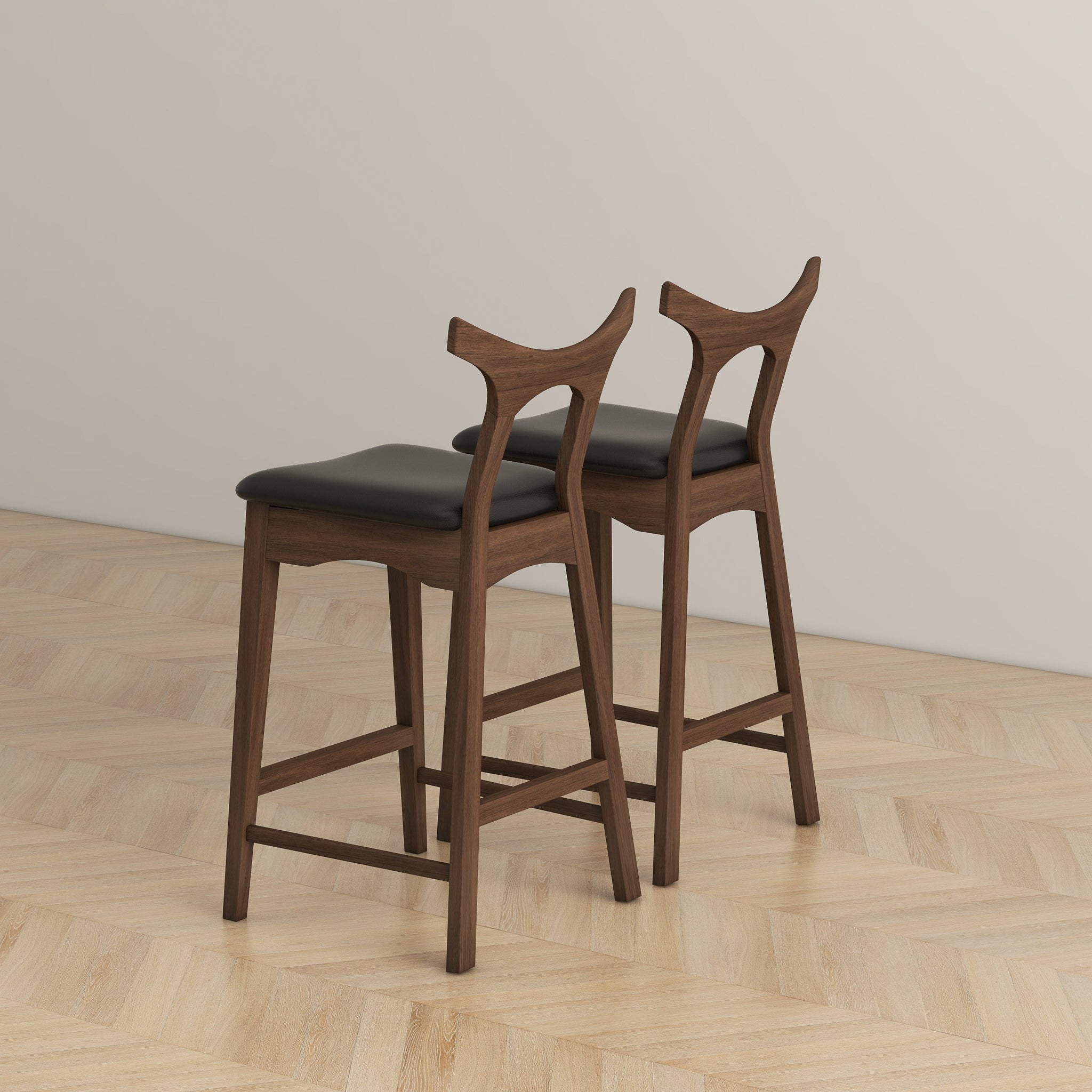 Dorane Solid Wood Frame Black Pu Leather Upholstered Bar Stool - Set of 2