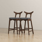 Dorane Solid Wood Frame Grey Fabric Upholstered Bar Stool - Set of 2