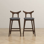 Dorane Solid Wood Frame Grey Fabric Upholstered Bar Stool - Set of 2