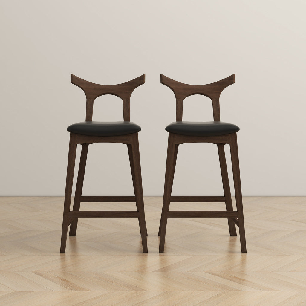 Dorane Solid Wood Frame Black Pu Leather Upholstered Bar Stool - Set of 2