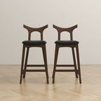Dorane Solid Wood Frame Black Pu Leather Upholstered Bar Stool - Set of 2