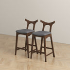 Dorane Solid Wood Frame Grey Fabric Upholstered Bar Stool - Set of 2