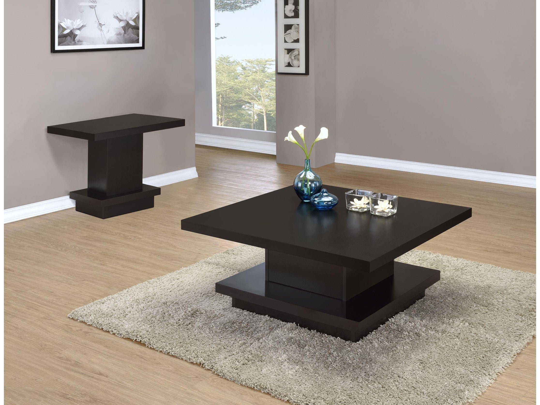 Reston Square Engineered Wood Coffee Table with Casters Cappuccino