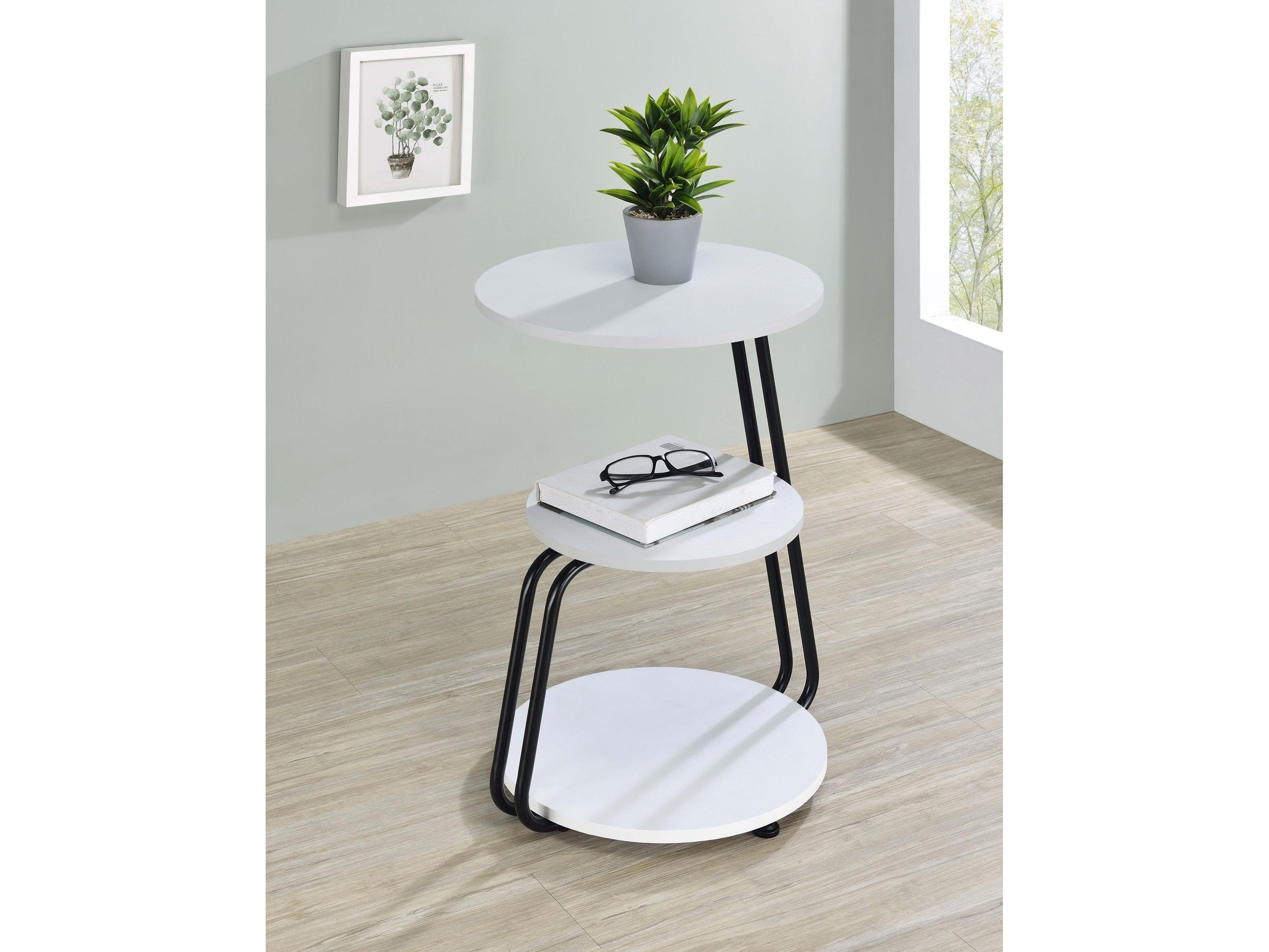 Hilly 3-tier Round Accent Side Table White and Black