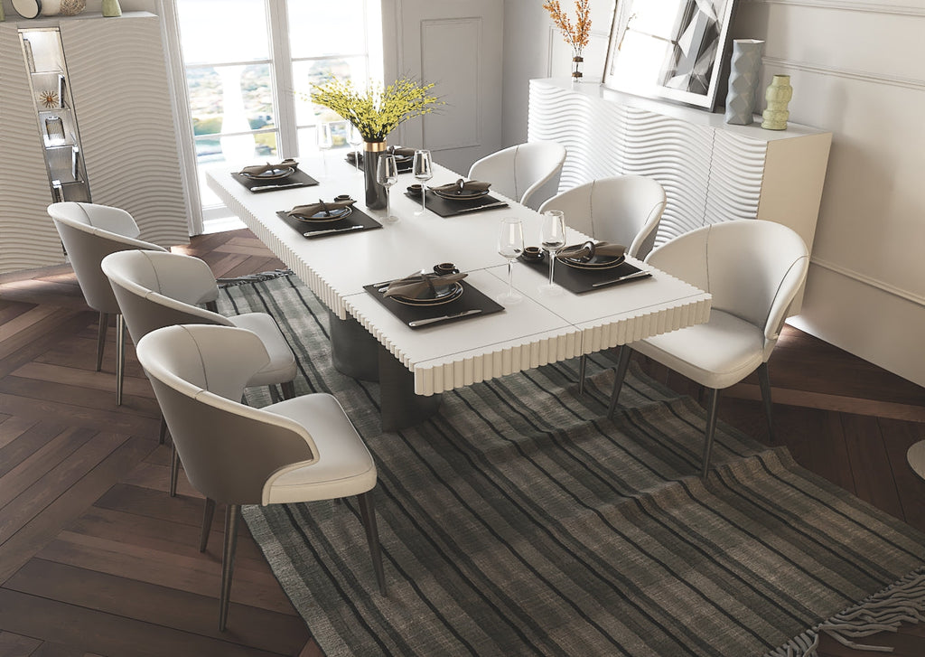 ESF Furniture -  Wave Dining Table 7 Piece Dining Room Set w/2-ext in White - WAVETABLEWHITE-7SET