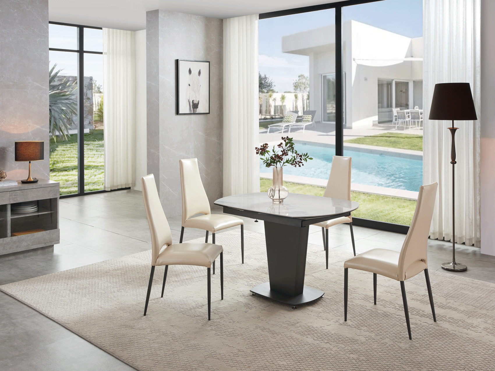 ESF Furniture - 2417 Dining Table Grey Taupe 5 Piece Dining Room Set - 2417TABLEBROWN-5SET