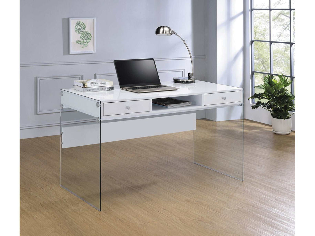 Dobrev 48-inch 2-drawer Writing Desk White High Gloss