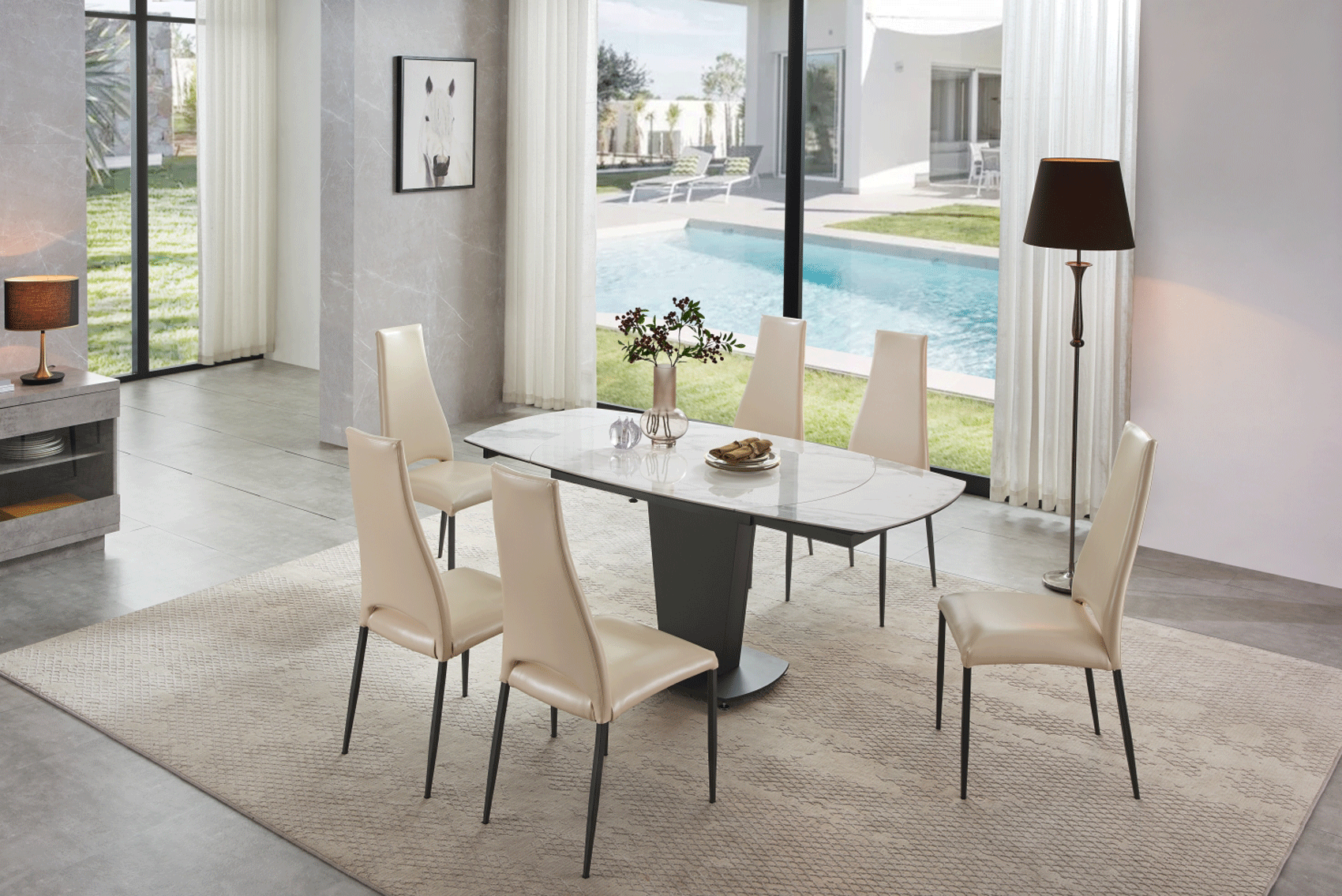 ESF Furniture - 2417 Dining Table Grey Taupe 7 Piece Dining Room Set - 2417TABLEBROWN-7SET