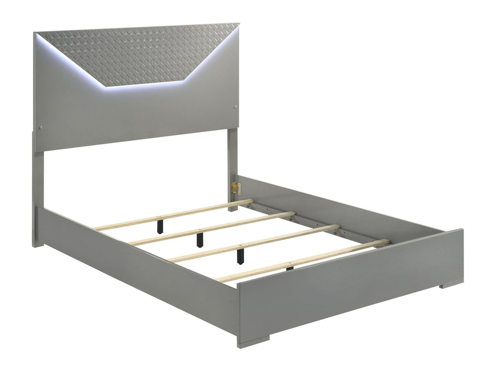 Ives Eastern King Panel Bed LED Headboard White High Gloss