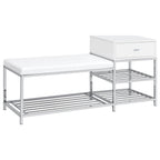 Siega 1-Drawer Shoe Storage Entryway Bench White High Gloss and Chrome