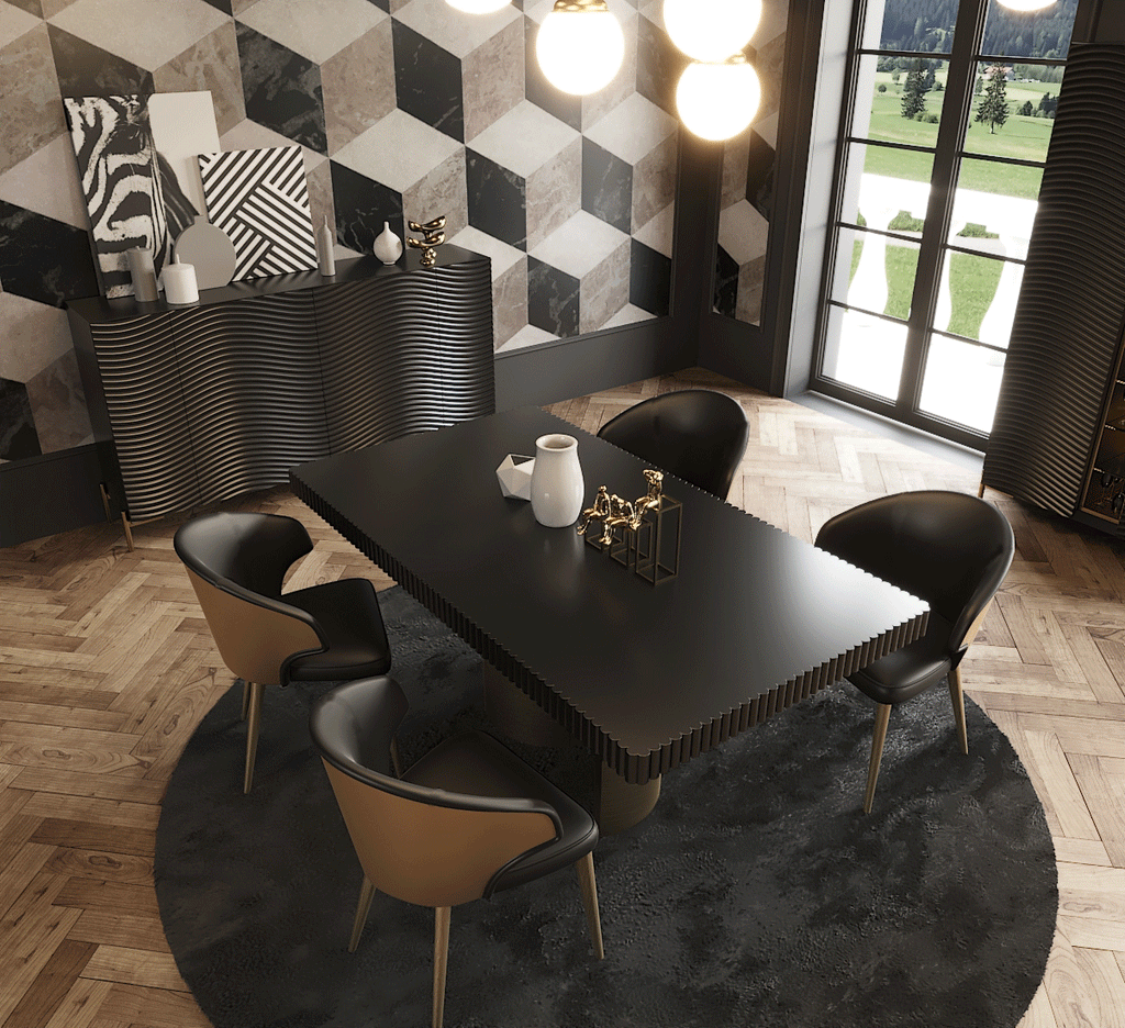 ESF Furniture - Wave Dining Table 5 Piece Dining Room Set w/2-ext in Dark Gray - WAVETABLEGREY-5SET