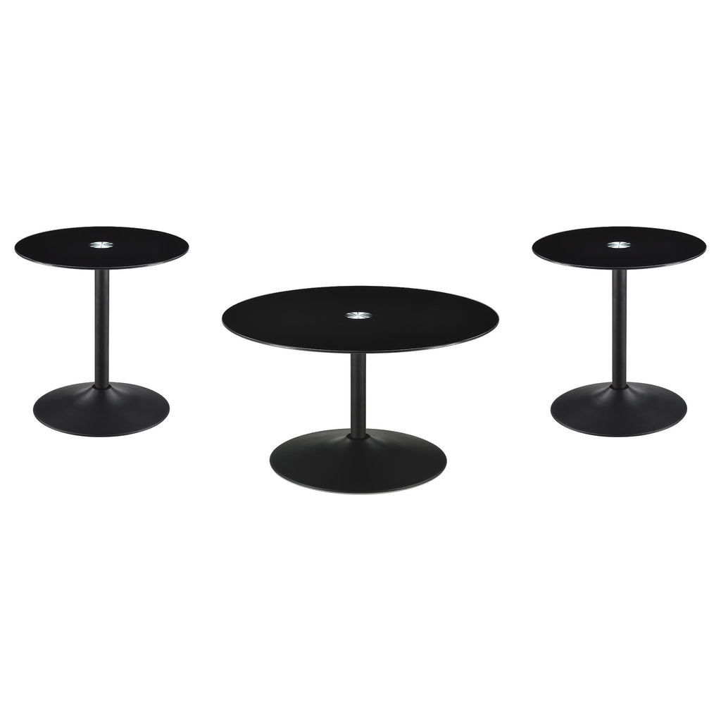 Ganso Round Metal Coffee Table With Tempered Glass Top Black
