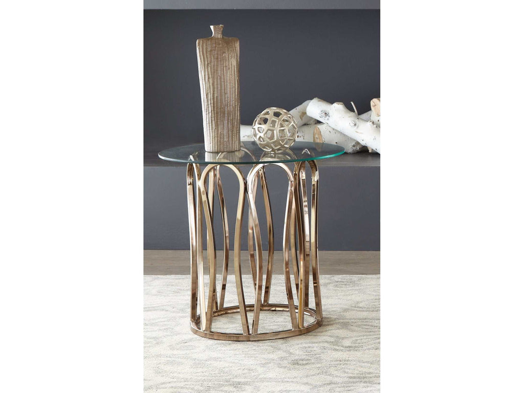 Monett Round Glass Top Side End Table Chocolate Chrome