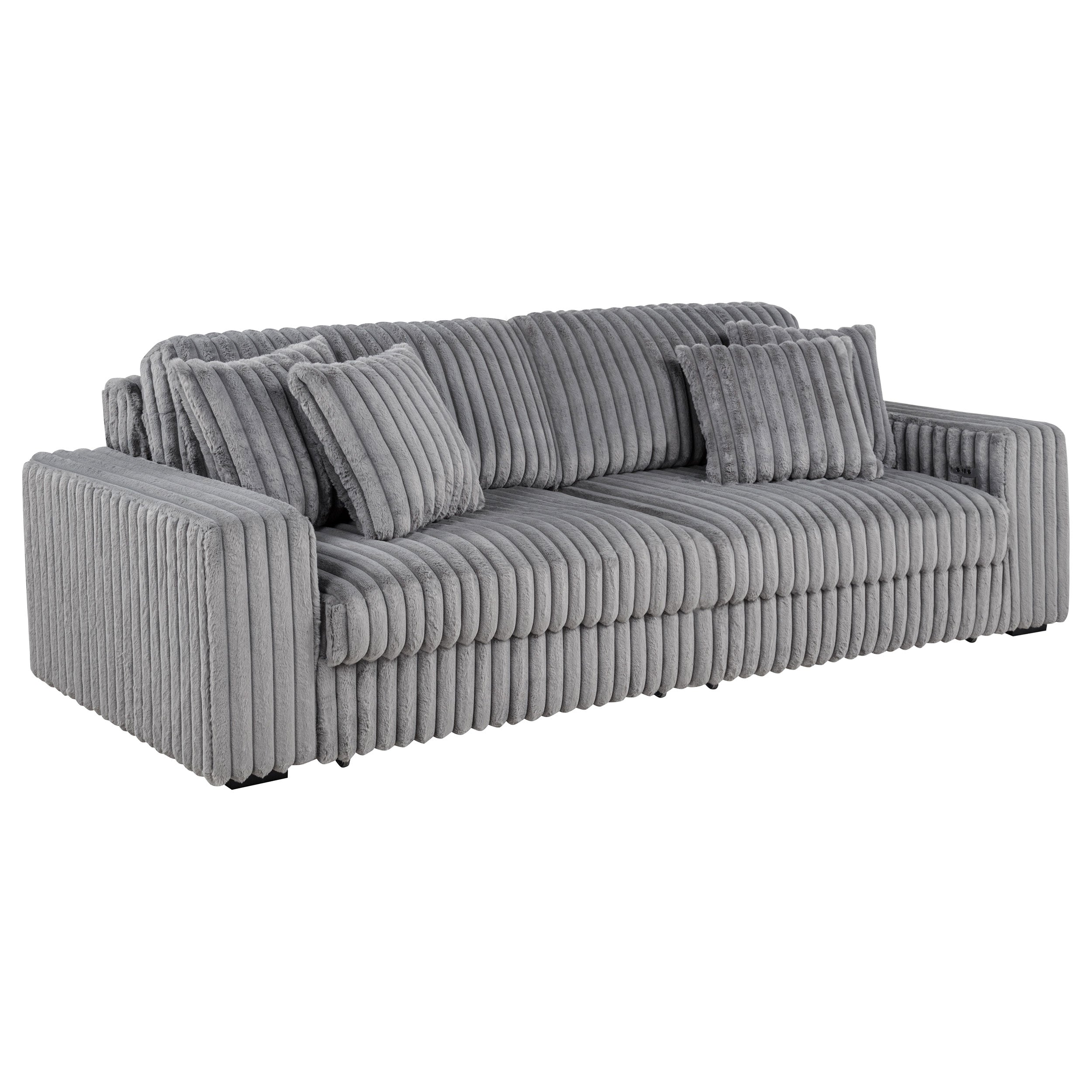 Jacana Corduroy Upholstered Dual Power Chaise Sofa Ivory