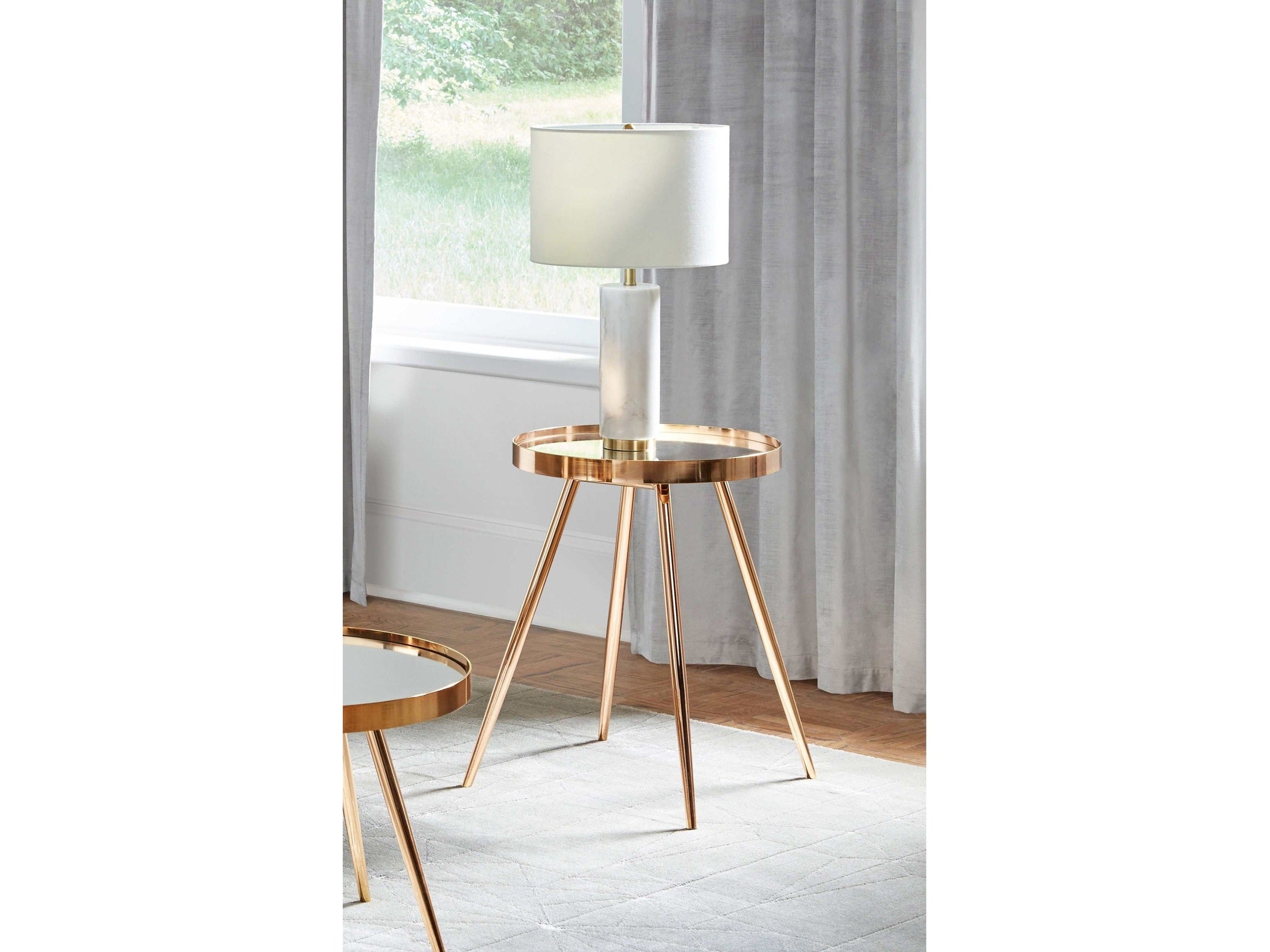 Kaelyn Round Mirror Top End Side Table Gold