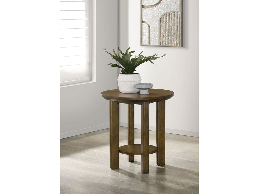 Ottowa 22-Inch Round Wood Side End Table with Shelf Brown