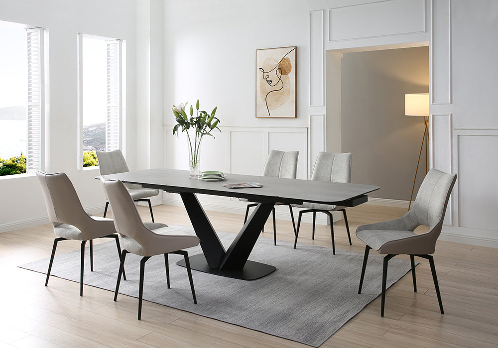 ESF Furniture - 9189 Dining Table 9 Piece Dining Room Set in Beige/Brown - 9189TABLEBROWN-9SET