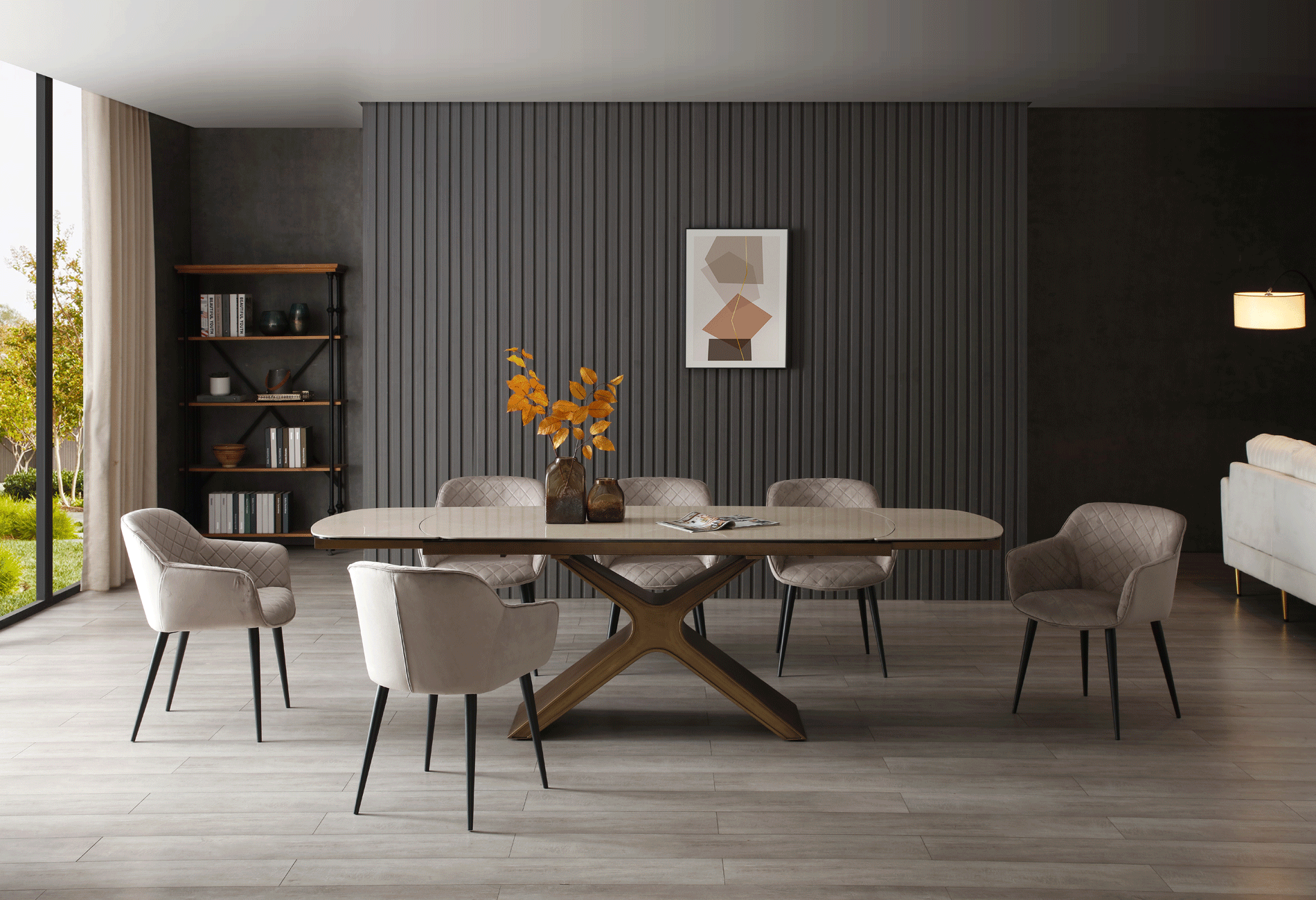 ESF Furniture - 9368 Dining Table 5 Piece Dining Room Set - 9368TABLETAUPE-5SET