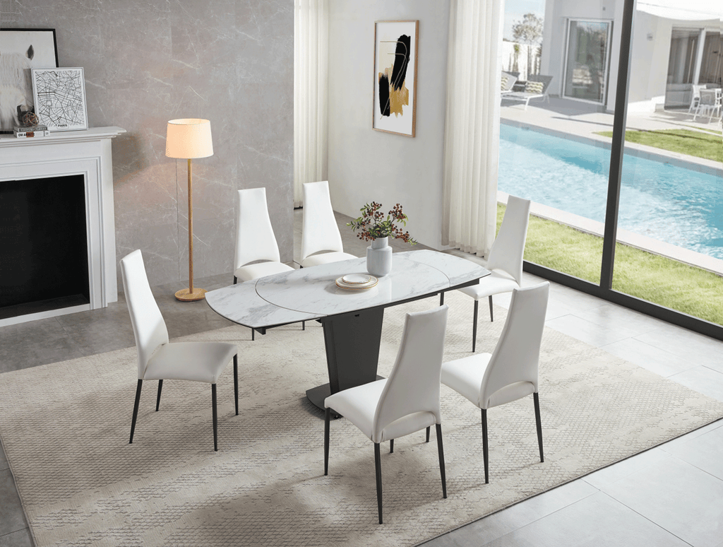 ESF Furniture - 2417 Dining Table 9 Piece Dining Room Set in White - 2417TABLEWHITE-9SET