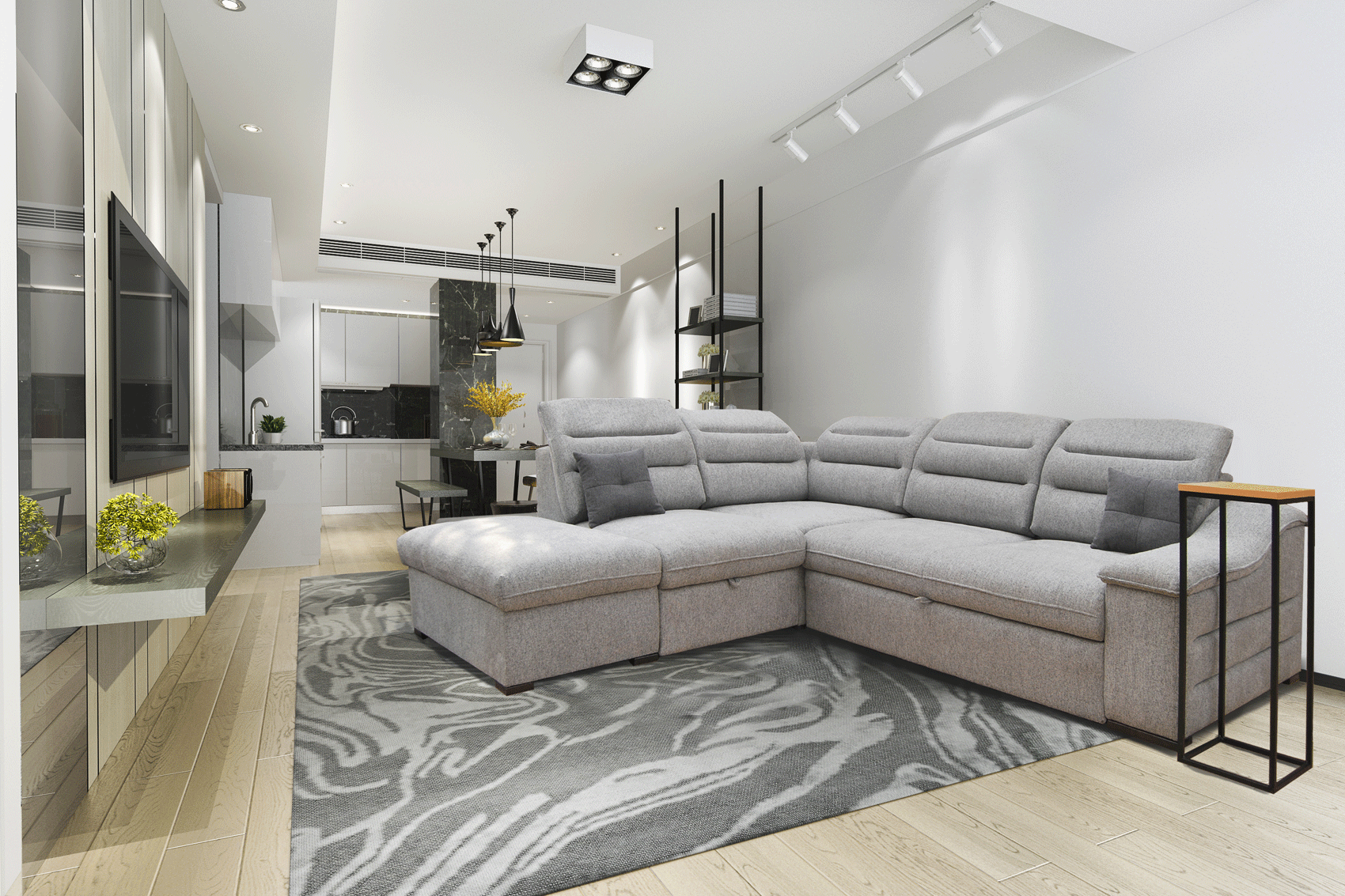 ESF Furniture - Oliver Sectional w/ Bed and Storage in Gray - OLIVERSECTIONAL