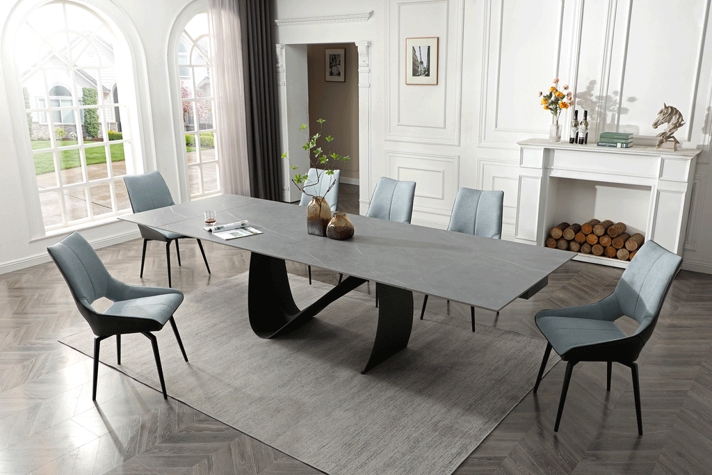 ESF Furniture - 9087 Dining Table with 1239 swivel Blue7 Piece Dining Room Set in Dark Gray - 9087TABLEDARKGREY-1239-7SET
