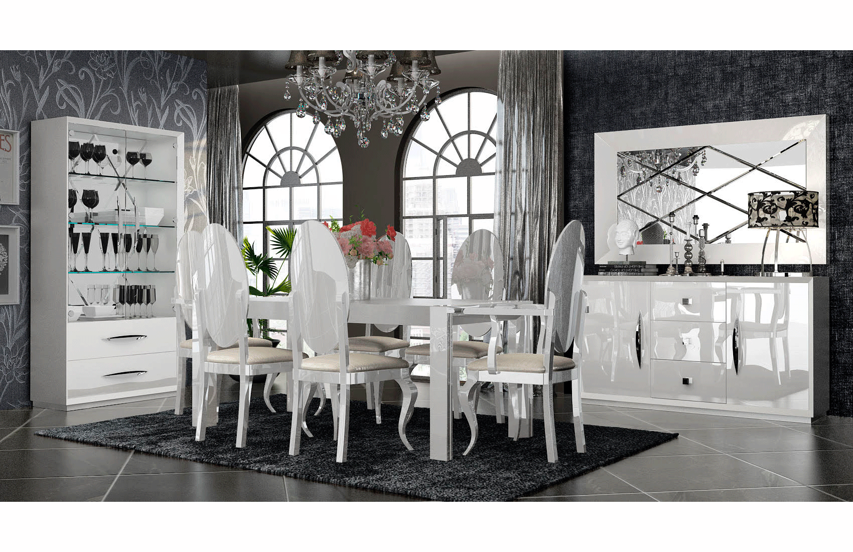 ESF Furniture - Carmen Dining Table 10 Piece Dining Room Set in White - CARMENTABLEWHITE-10SET
