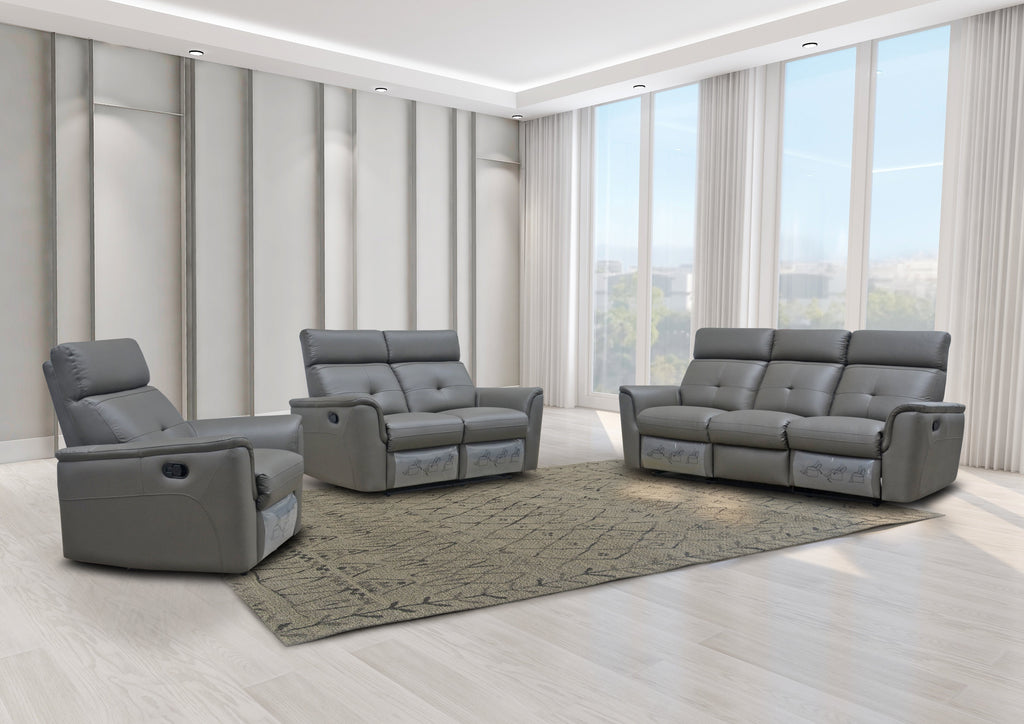 ESF Furniture -  8501 Living Room 3 Piece Living w/Manual Recliner Room Set in Dark Gray - 85013DARKGREYSLC-3SET