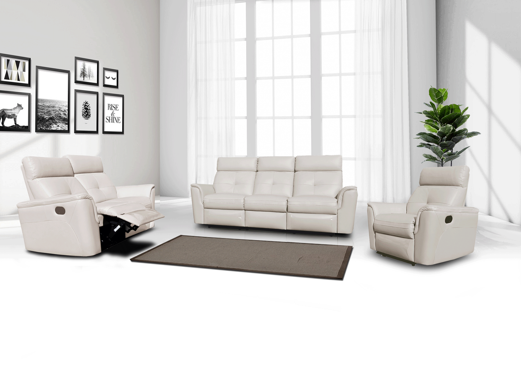 ESF Furniture - 8501 2 Piece w/Manual Recliner in White - 85012SNOWWHITE
