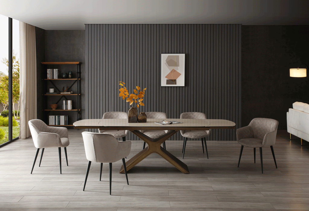 ESF Furniture - 9368 Dining Table 3 Piece Dining Room Set - 9368TABLETAUPE-3SET