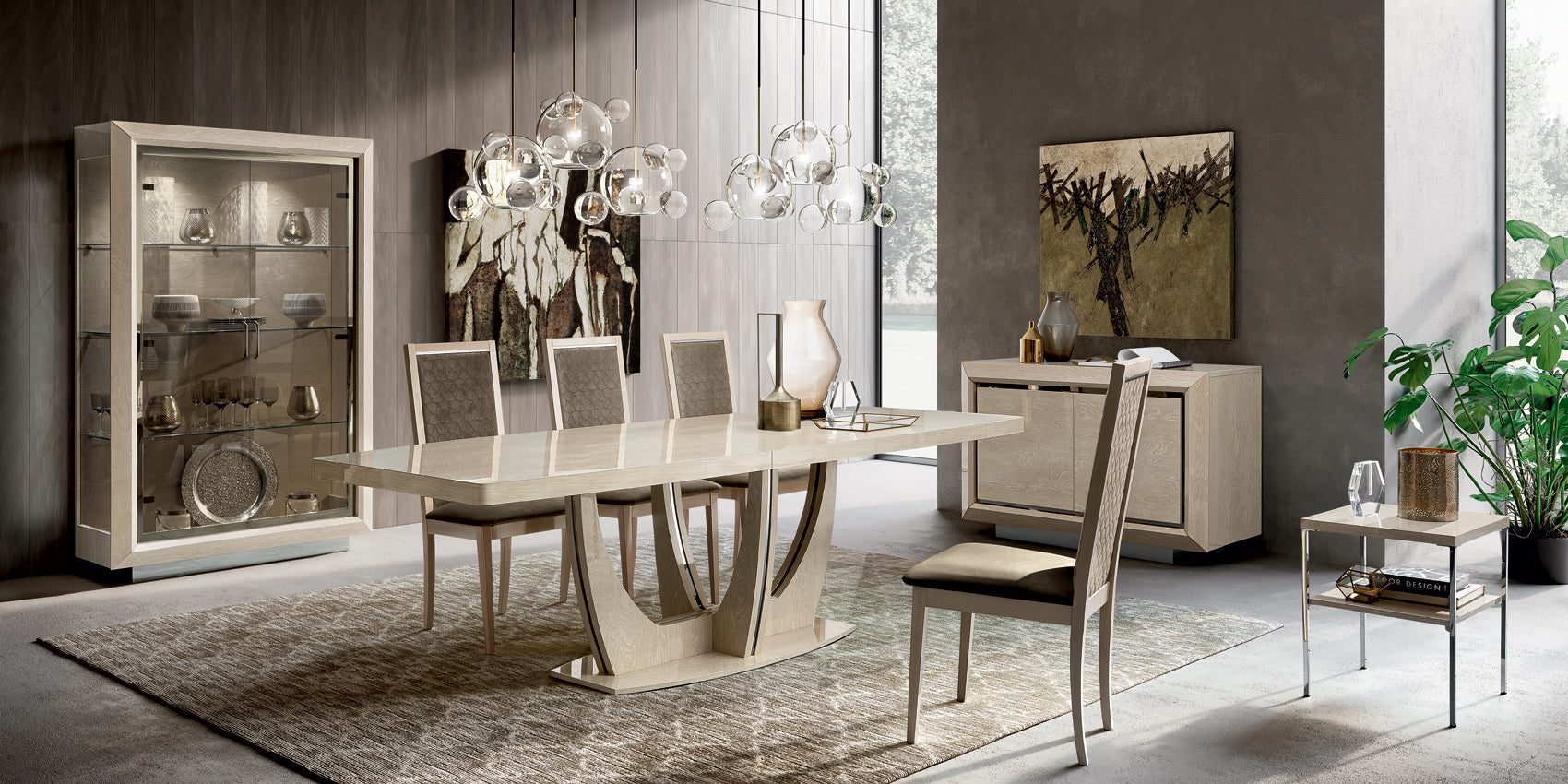 ESF Furniture - Elite Ivory with Ambra 5 Piece Dining Room Set w-1ext - ELITE2DRBUFFETIVORY-5SET