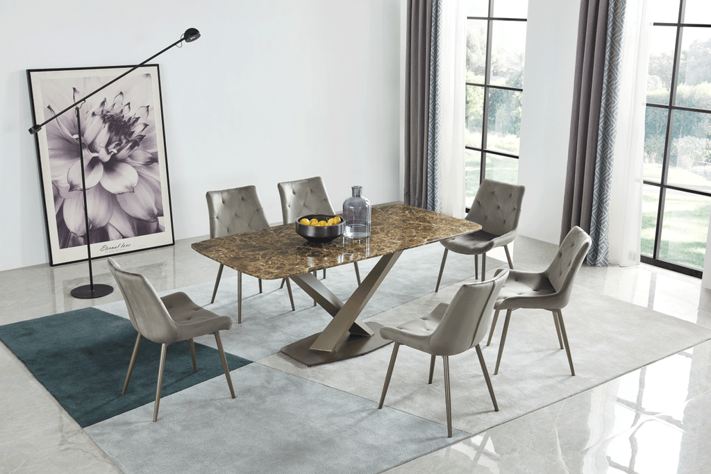 ESF Furniture - 311 Marble Dining Table with 137 Chairs 7 Piece Dining Room Set - 311DININGTABLE-137-7SET