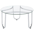 Beller Round Tempered Glass Top Cocktail Coffee Table Chrome