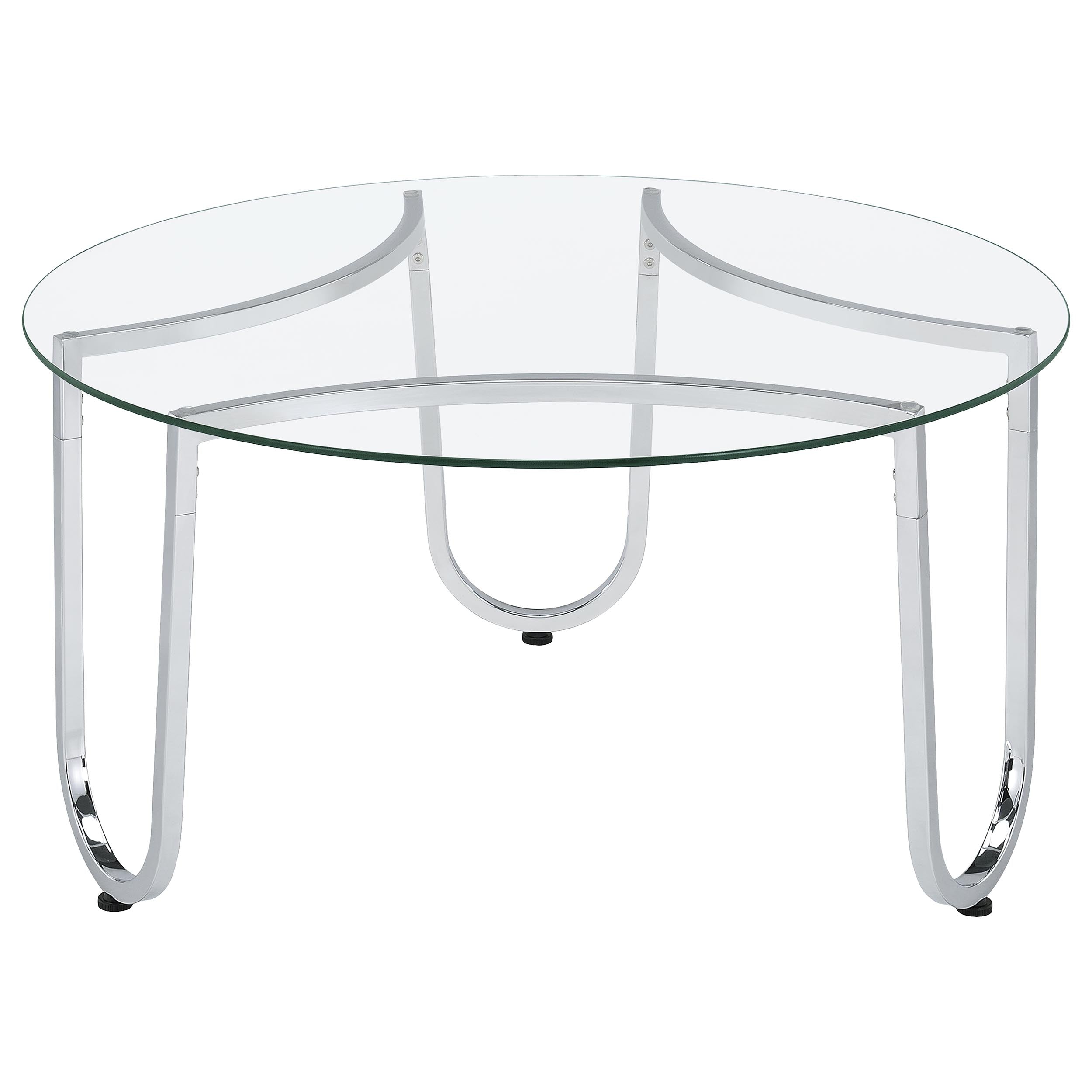 Beller Round Tempered Glass Top Cocktail Coffee Table Chrome