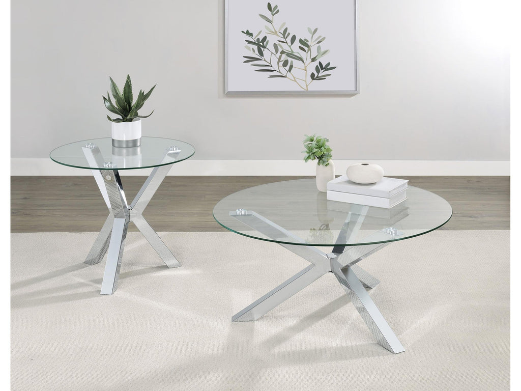 Kenzie Round Tempered Glass Top Cocktail Coffee Table Chrome