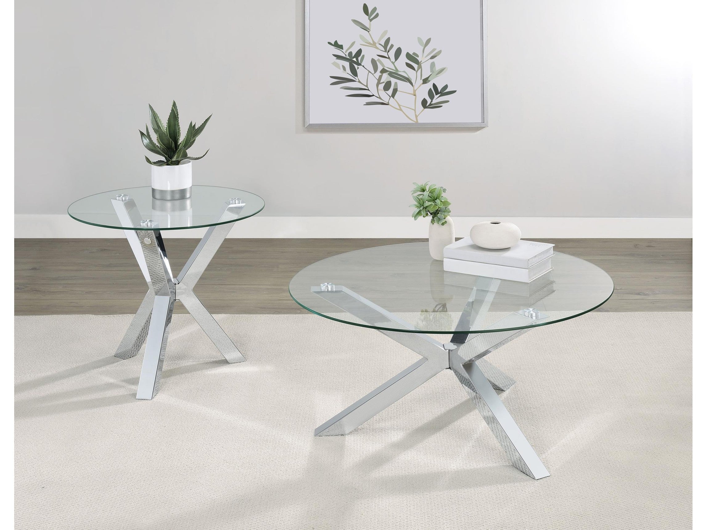 Kenzie Round Tempered Glass Top Cocktail Coffee Table Chrome