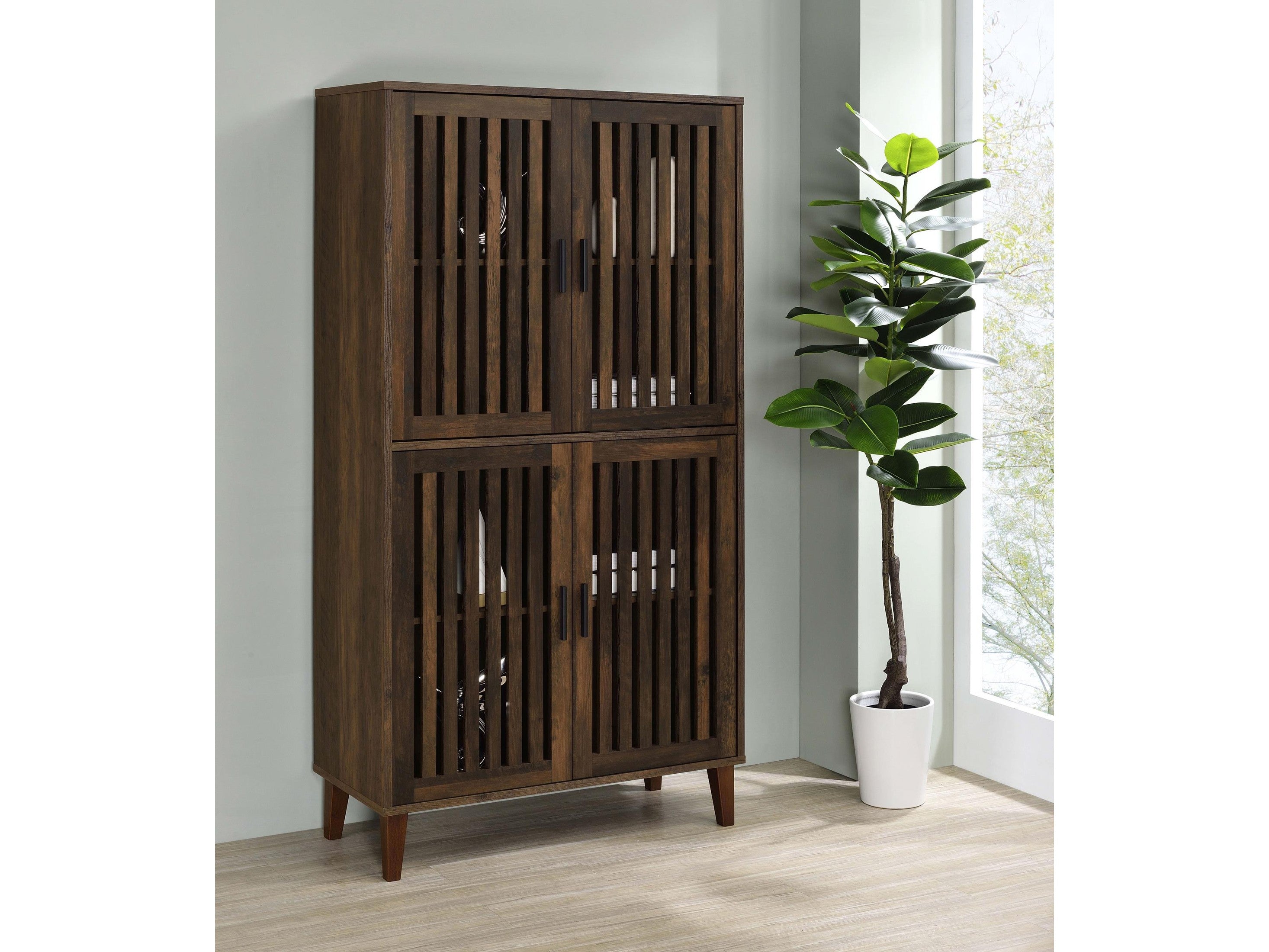 Elouise 4-door Engineered Wood Tall Accent Cabinet Dark Pine