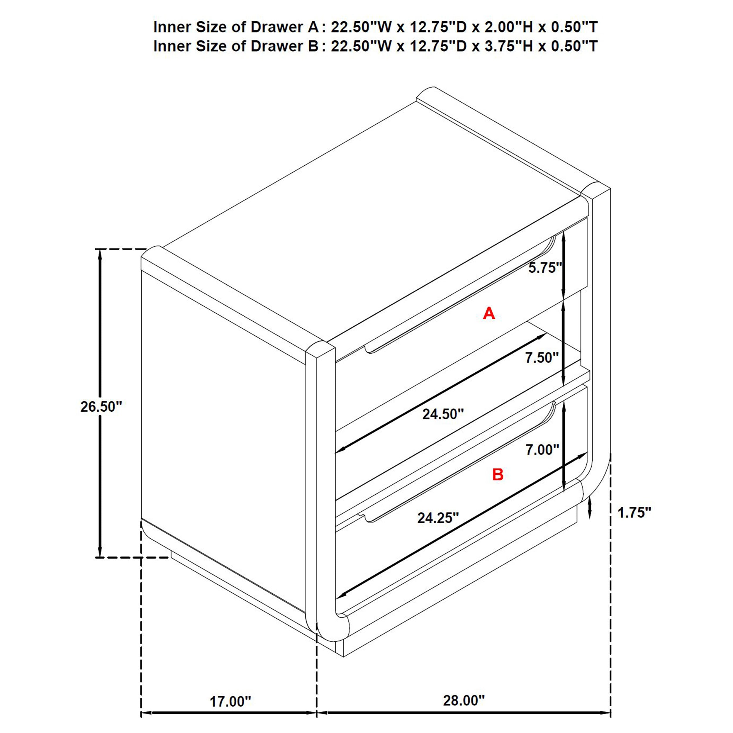 Leandro 2-drawer LED Nightstand with USB Burnished Black