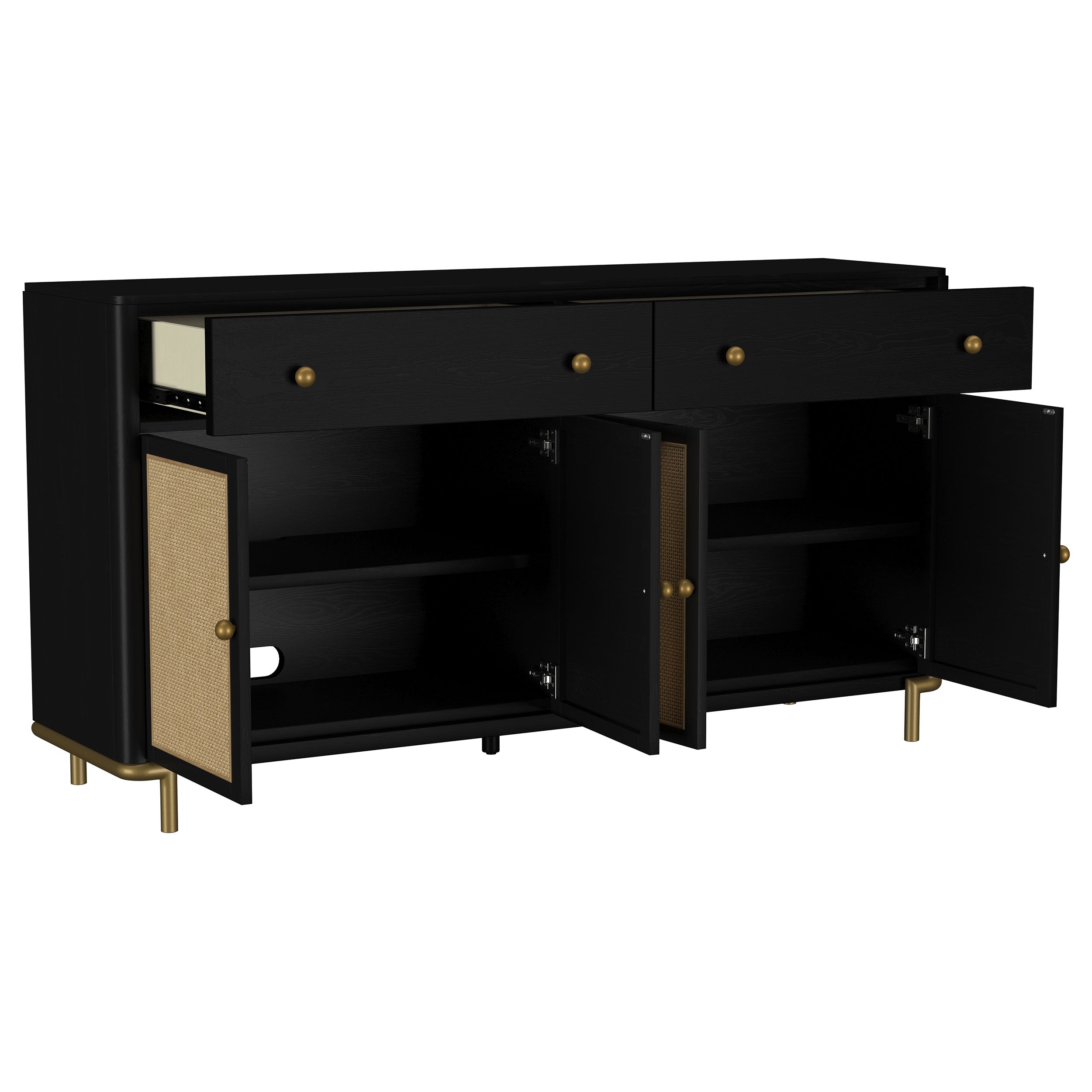 Arini Black 2-drawer Cane Door Dining Sideboard Server
