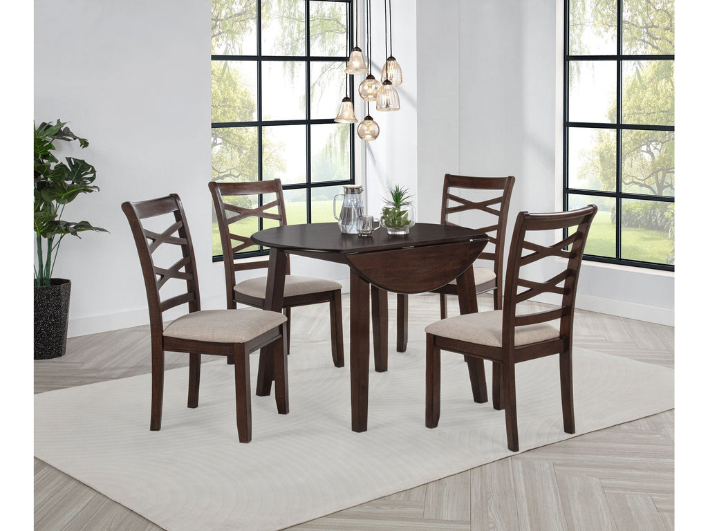 Barton 5-piece Round Wood Dining Table Set Dark Brown