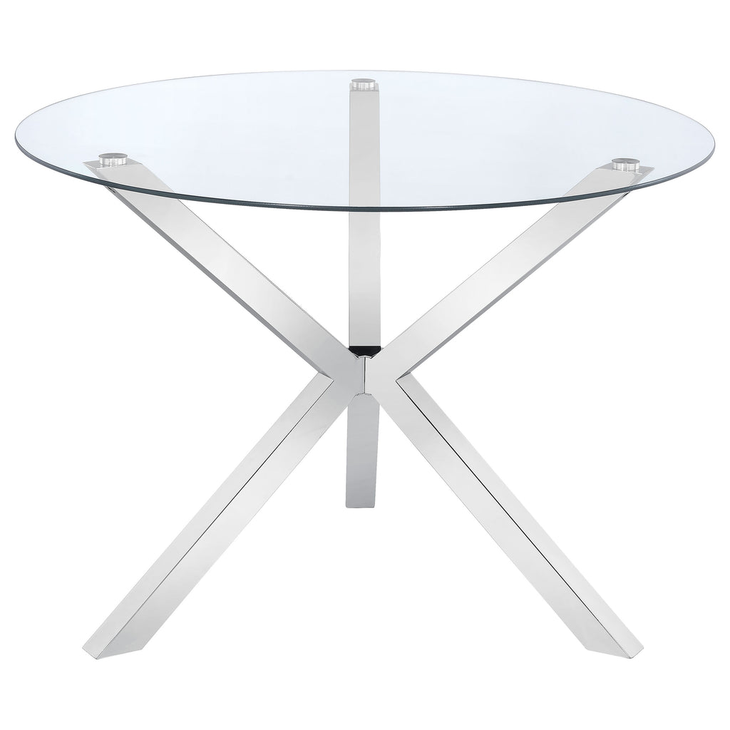Vance Chrome Glass Top Dining Table w/ XCross Base