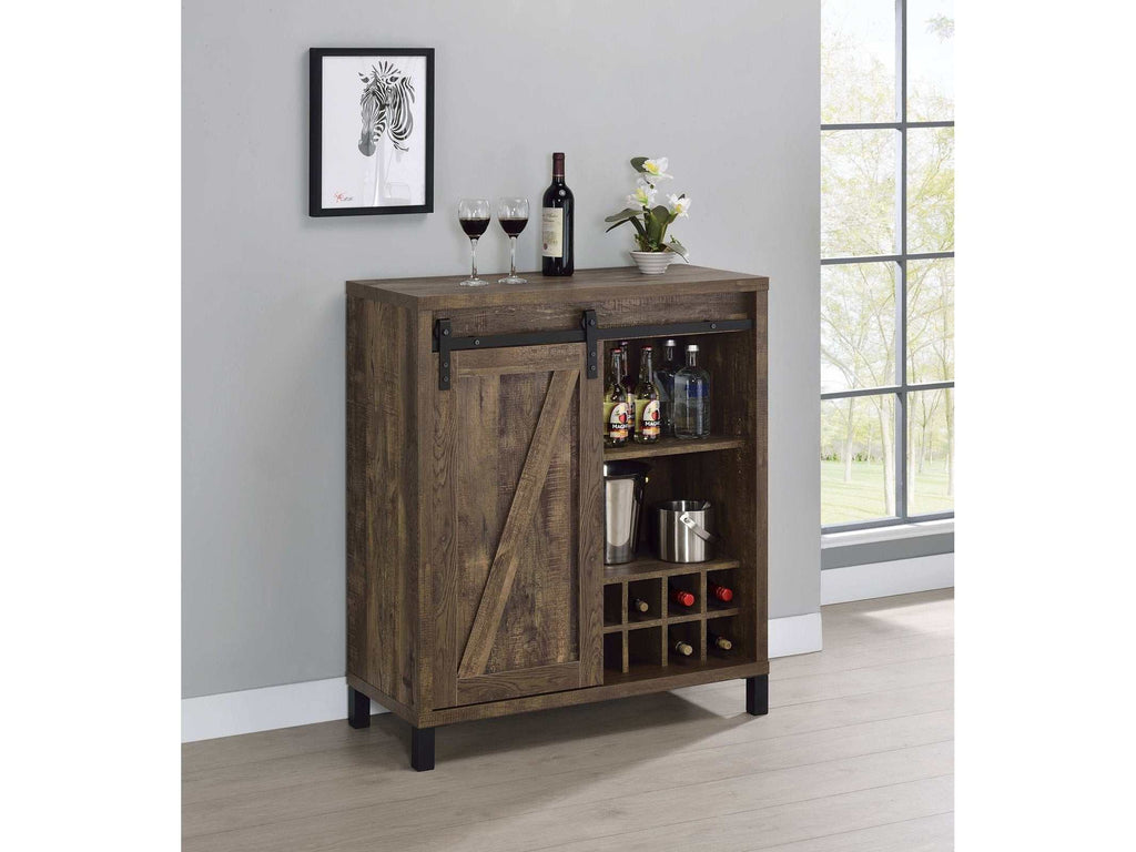 Arlington Sliding Door Home Bar Wine Cabinet Rustic Oak