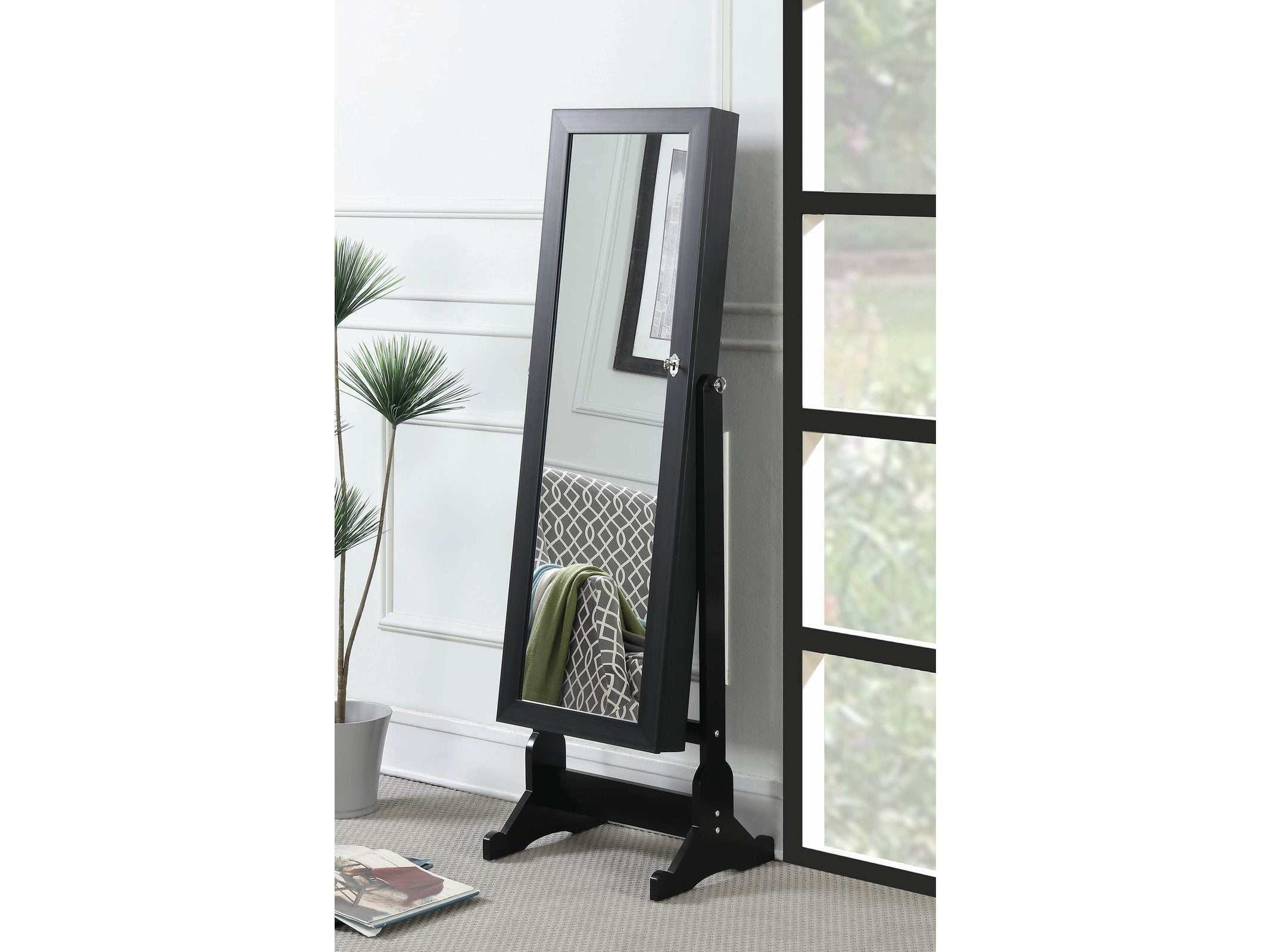 Tutuola Cheval Mirror with Jewelry Storage Black