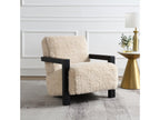 Fitzroy Faux Fur Upholstered Chair Solid Wood Arms Latte
