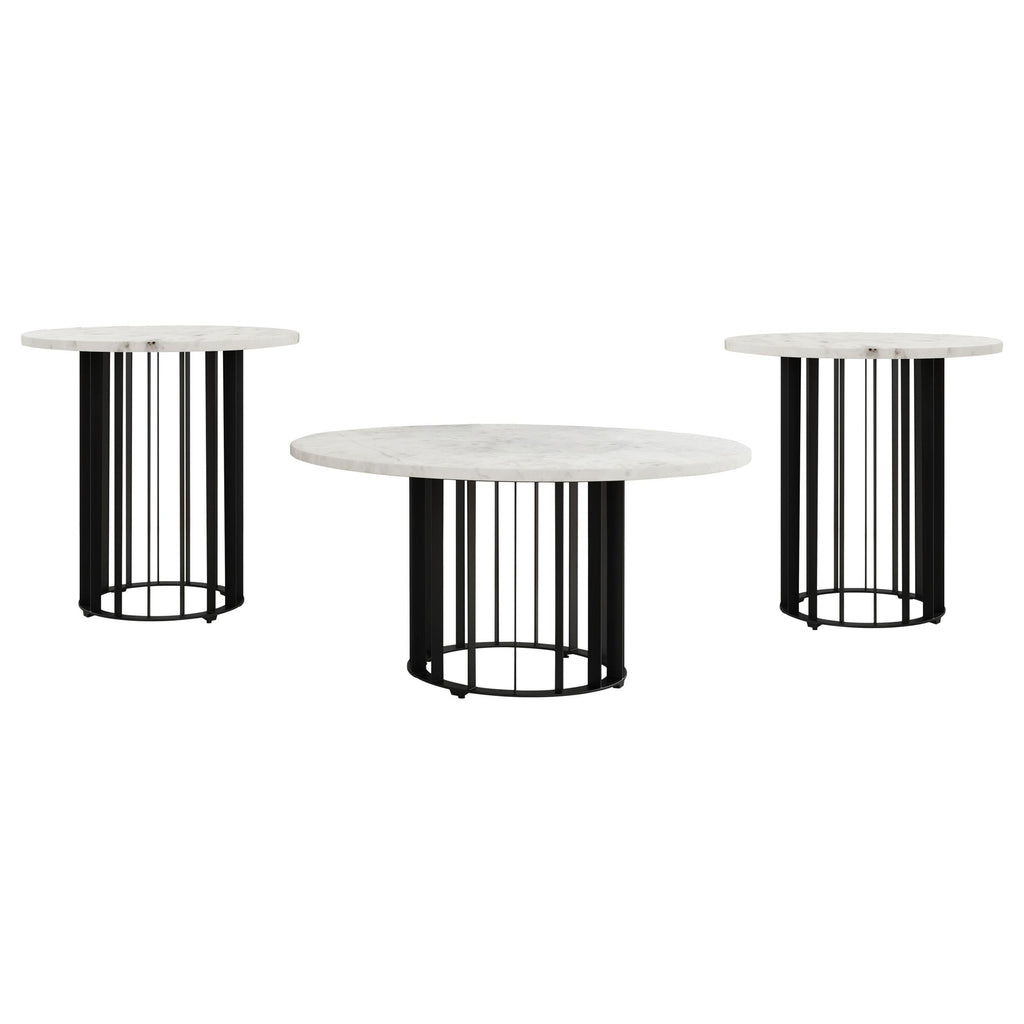 Haven Round Genuine White Marble Top Coffee Table Black