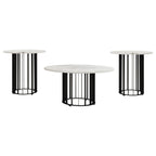 Haven Round Genuine White Marble Top Coffee Table Black